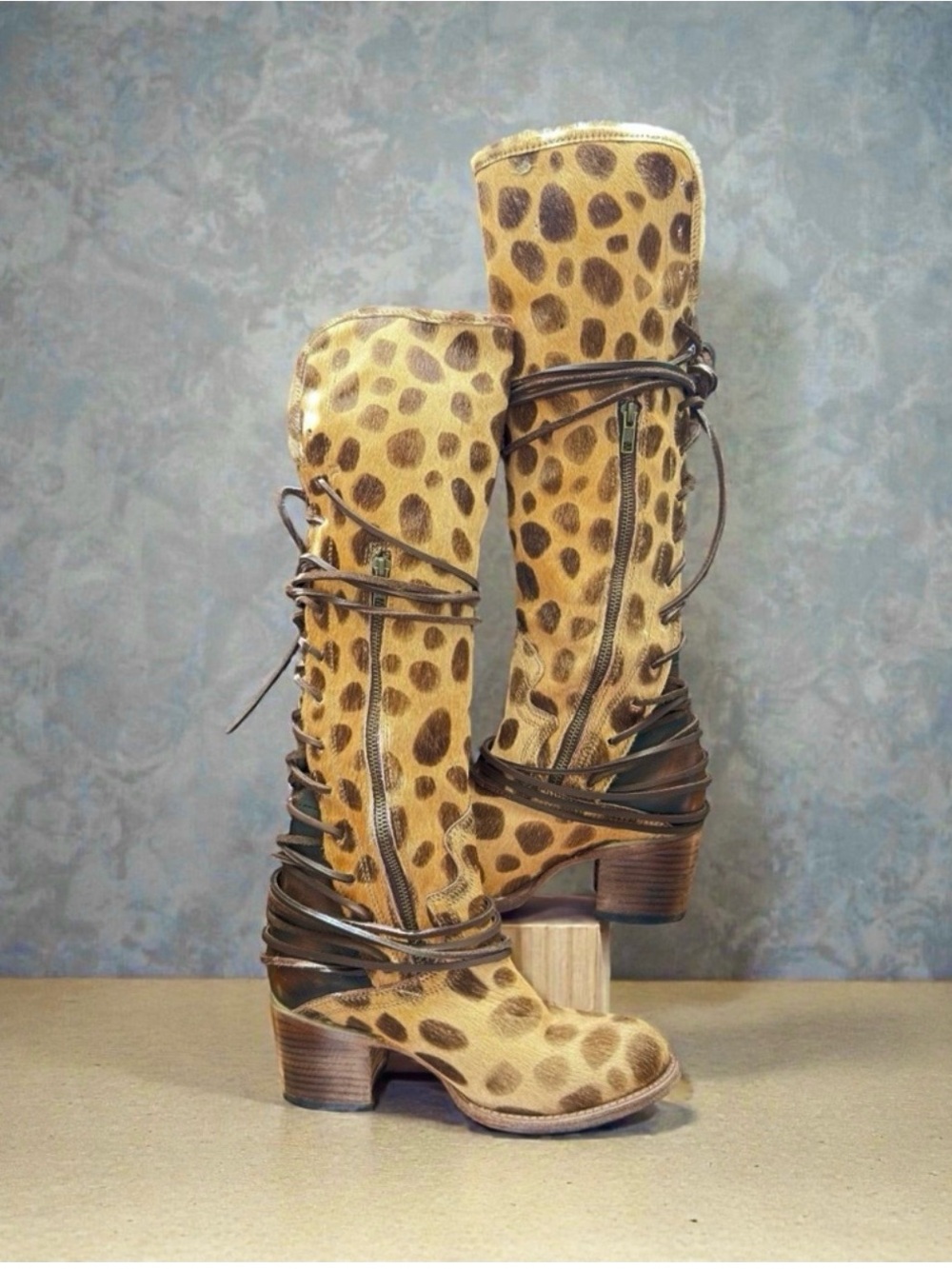 NEW in Box FREEBIRD by Steven Coal Leopard Corset Knee Boots 8